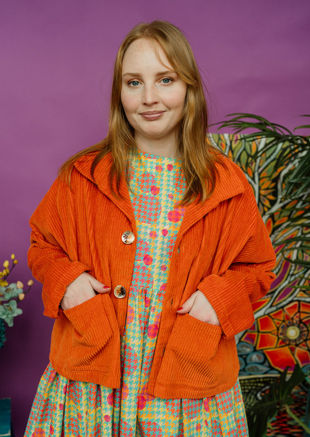 SALE Corduroy Cropped Chore Jacket in Orange XL