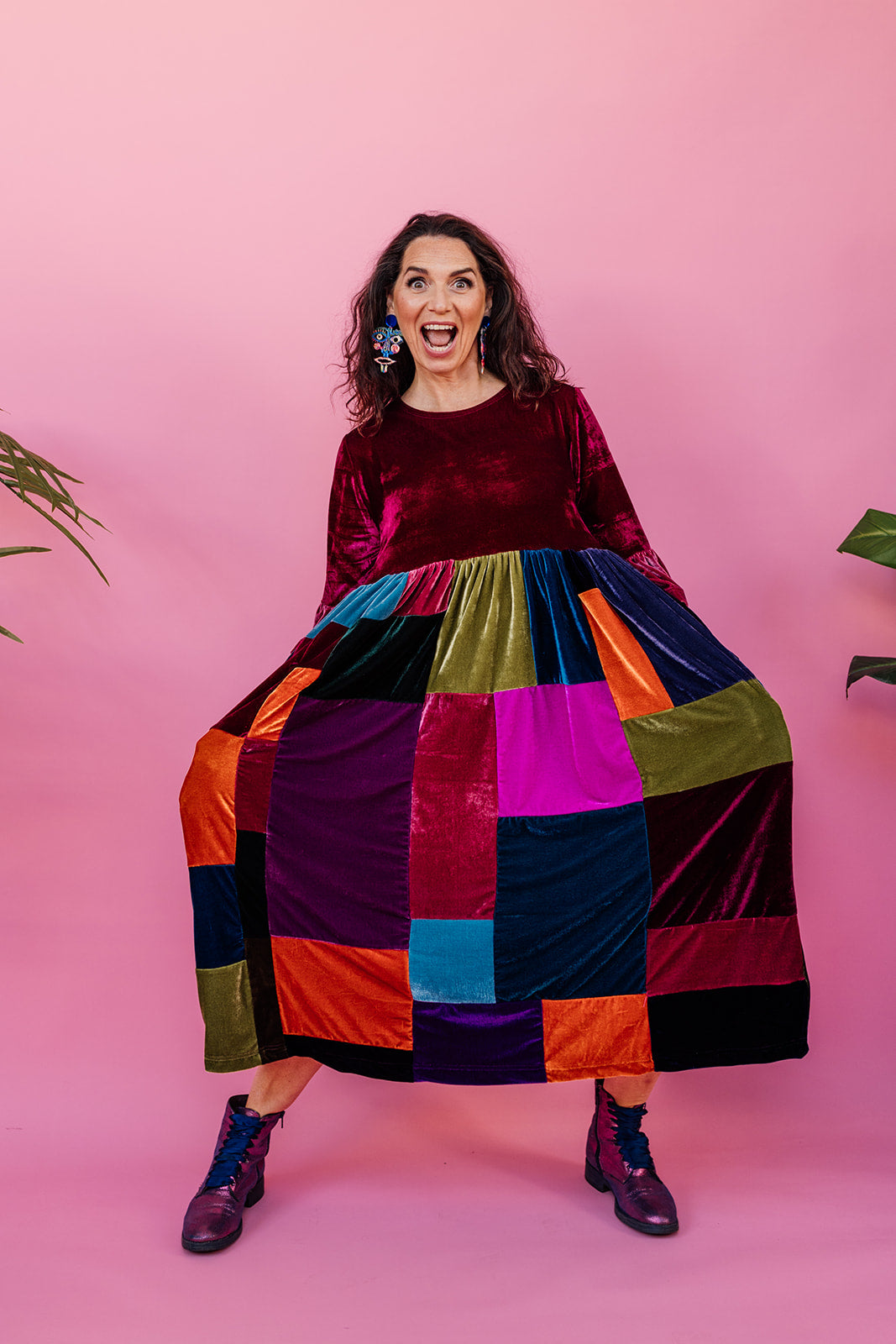 Patchwork Velvet Ruffle Smock Dress - Megan Crook