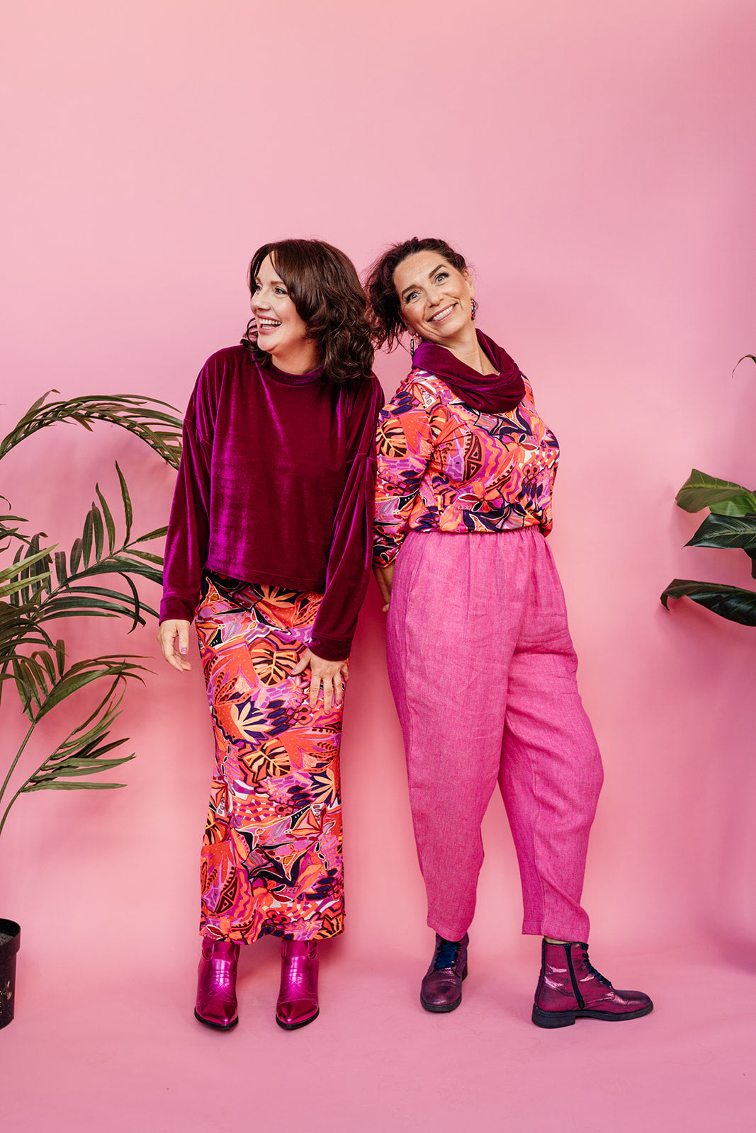 SALE Maxi Side Split Skirt in Red Abstract Garden - Megan Crook