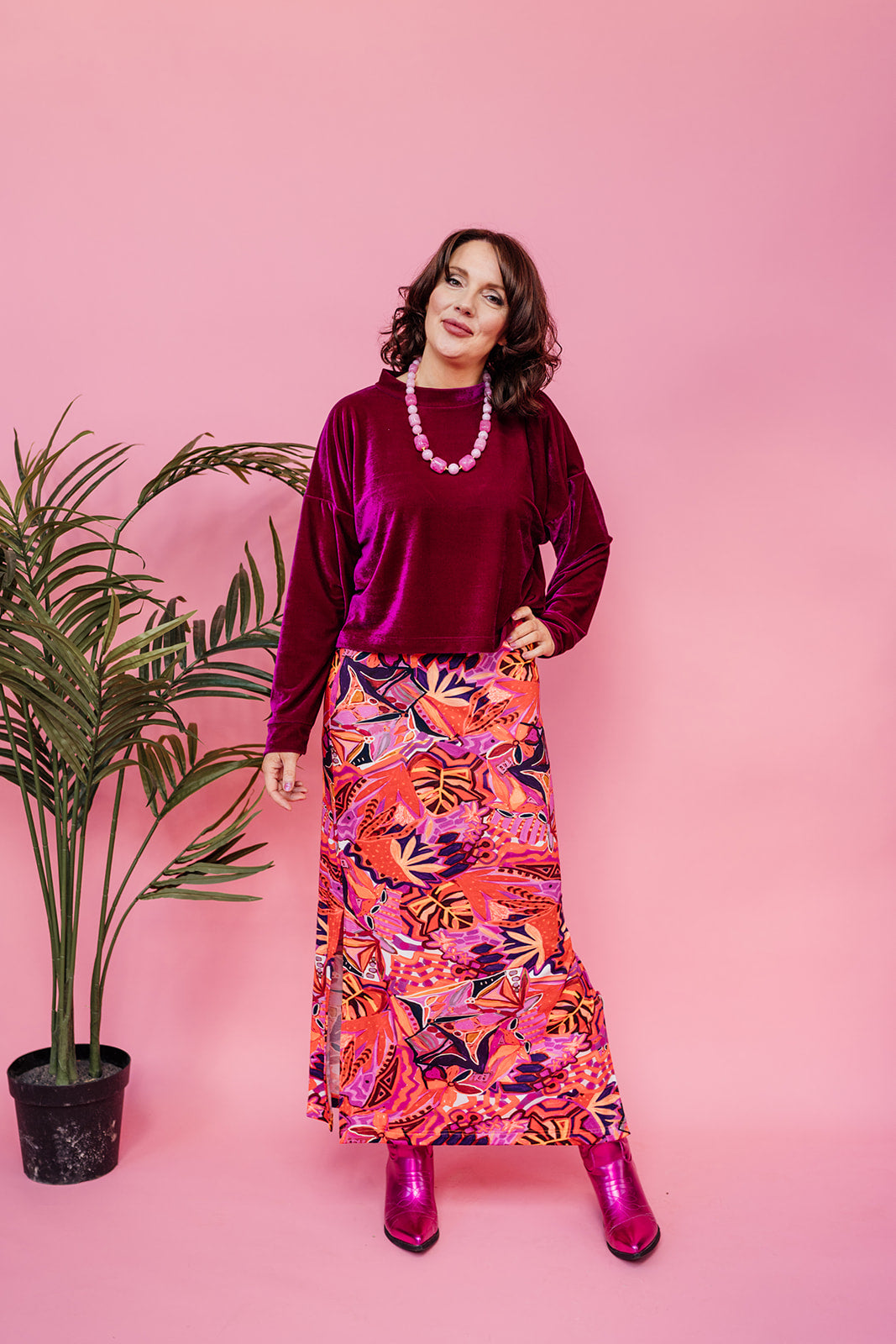 Velvet Batwing Top in Cerise