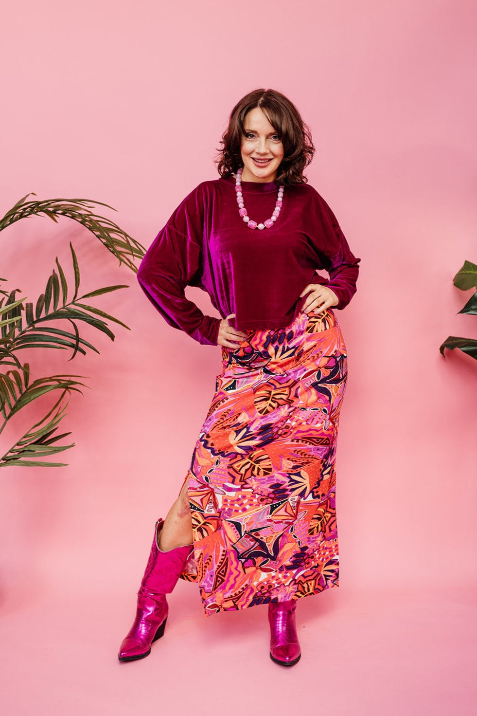 Velvet Batwing Top in Cerise