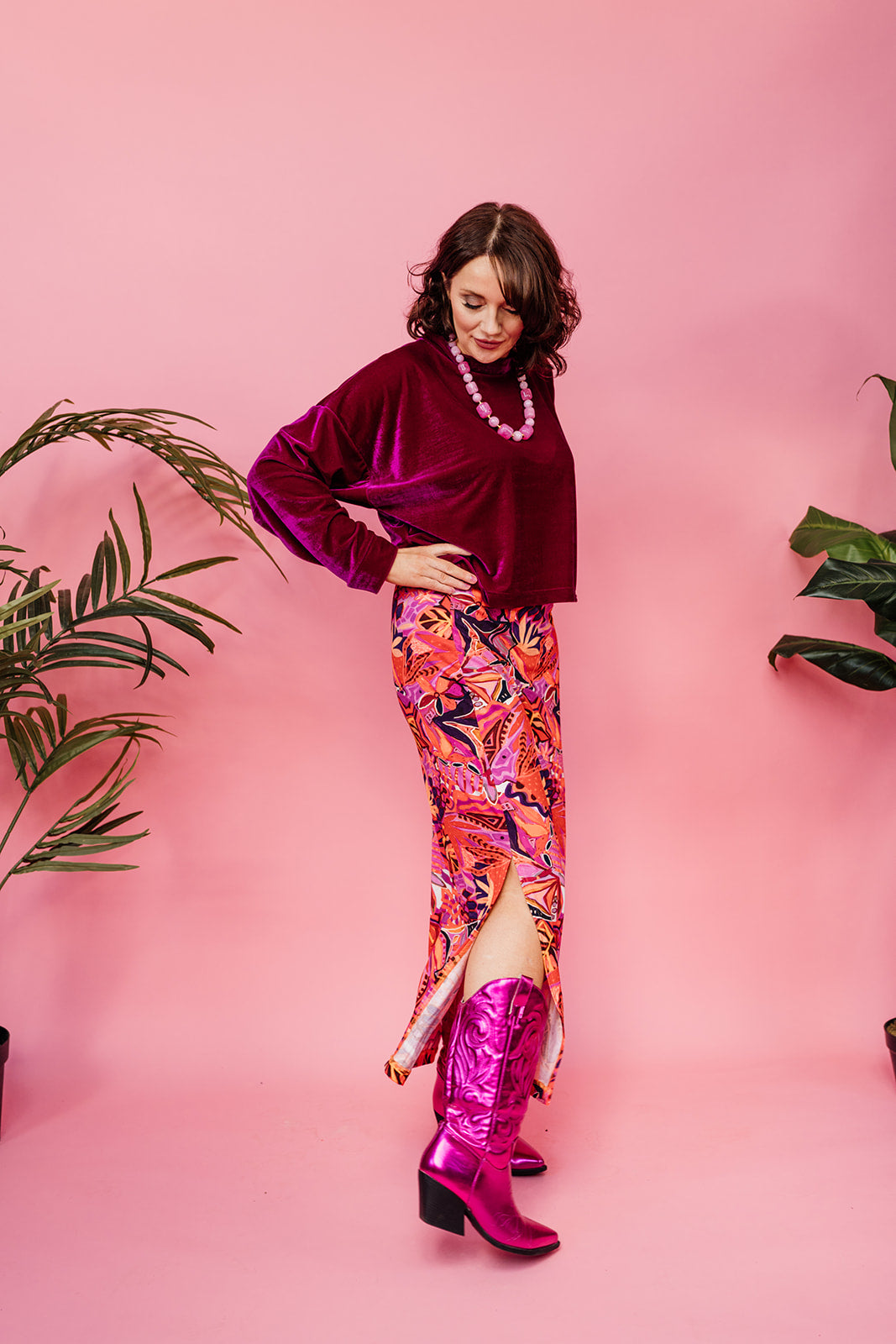 Velvet Batwing Top in Cerise