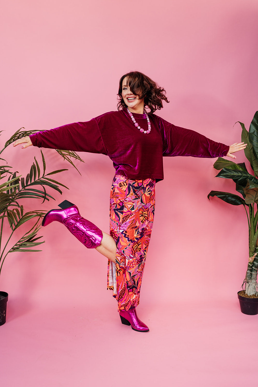 Velvet Batwing Top in Cerise