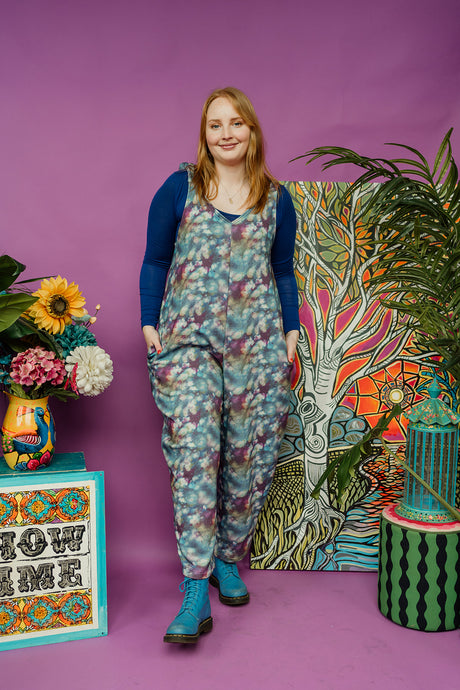Liberty Towelling Dungarees in Tie Dye Print