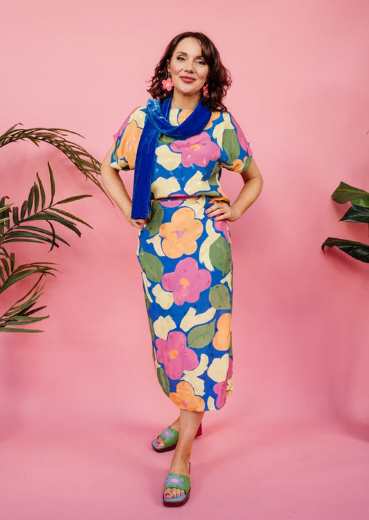SALE - Midi Wrap Skirt in Bold Floral