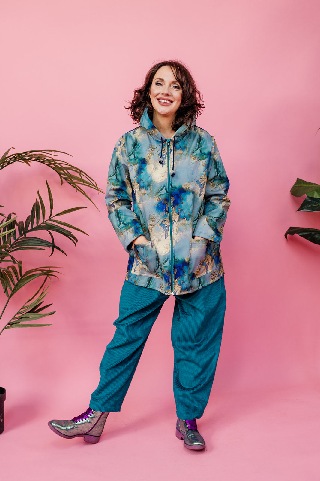 Rain Coat in Blue and Gold Watercolour - Megan Crook