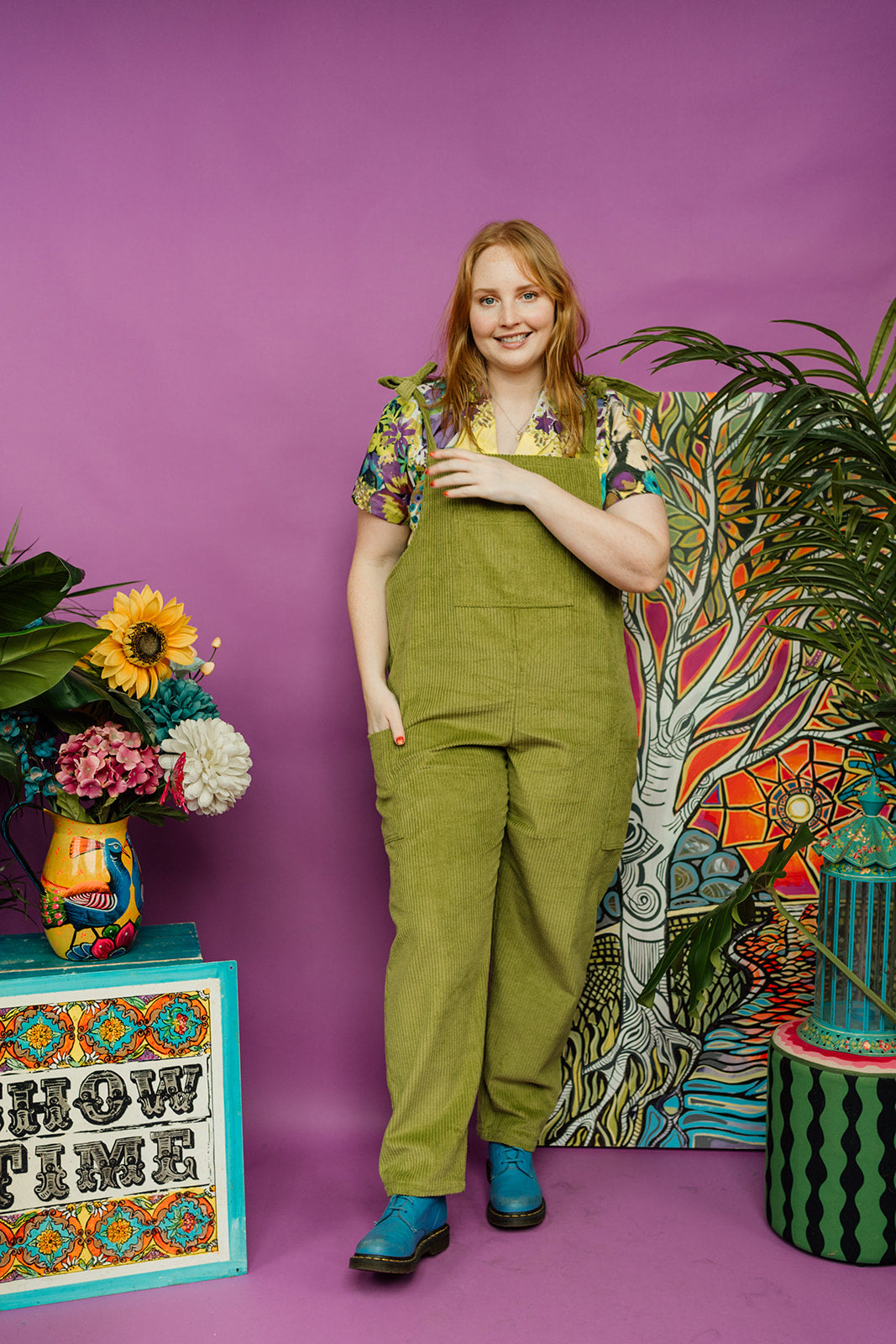 Corduroy Dungarees in Olive