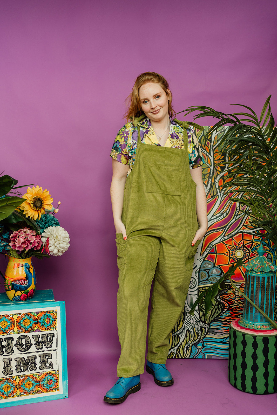 Corduroy Dungarees in Olive