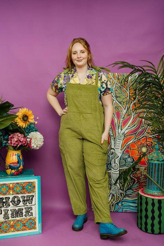 Corduroy Dungarees in Olive