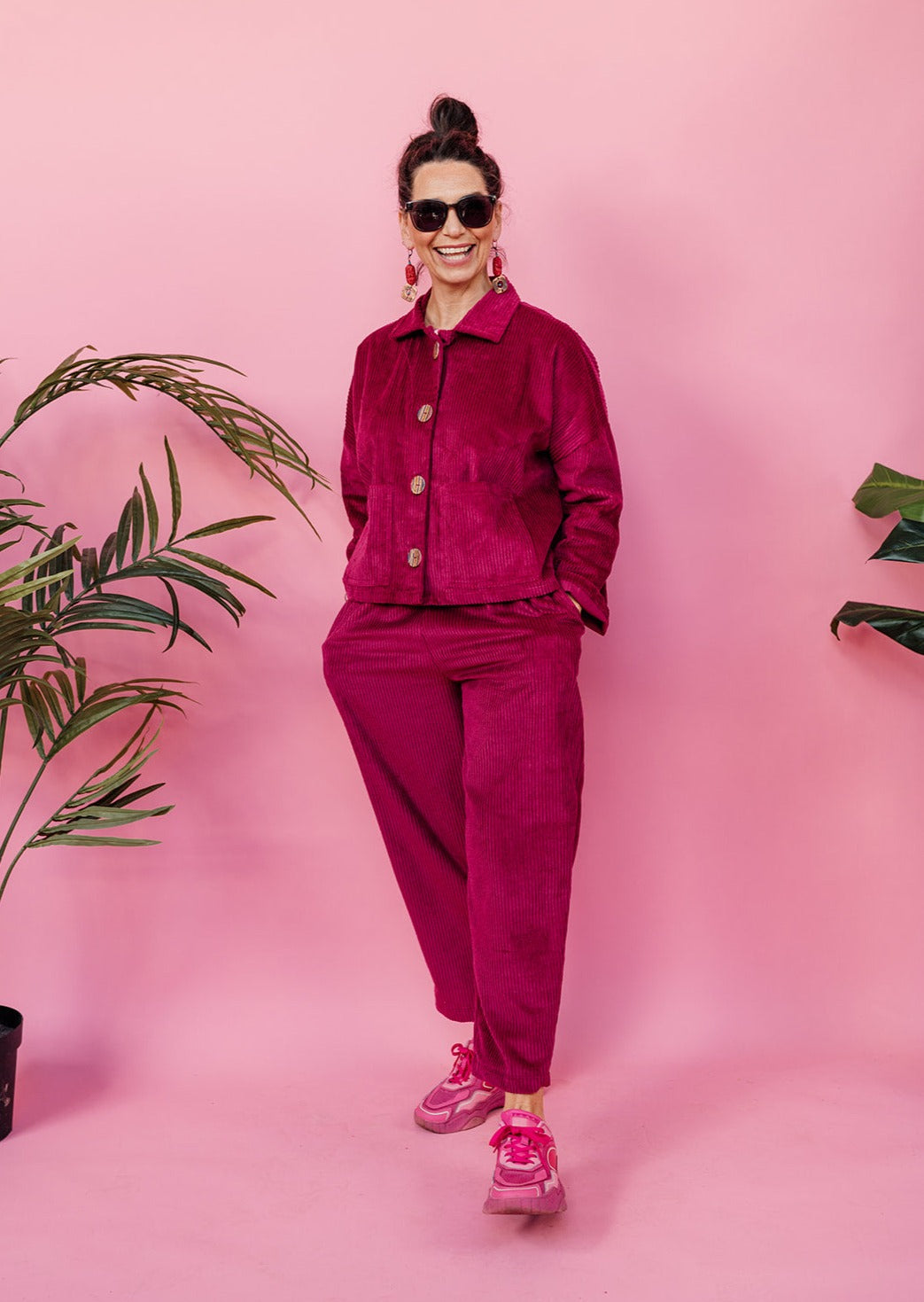 Ankle Grazer Trousers in Berry Cord