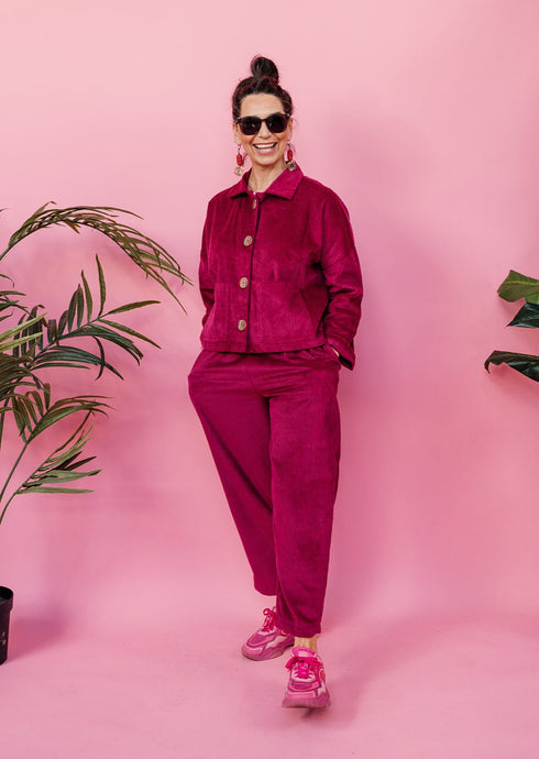 Ankle Grazer Trousers in Burgundy Cord