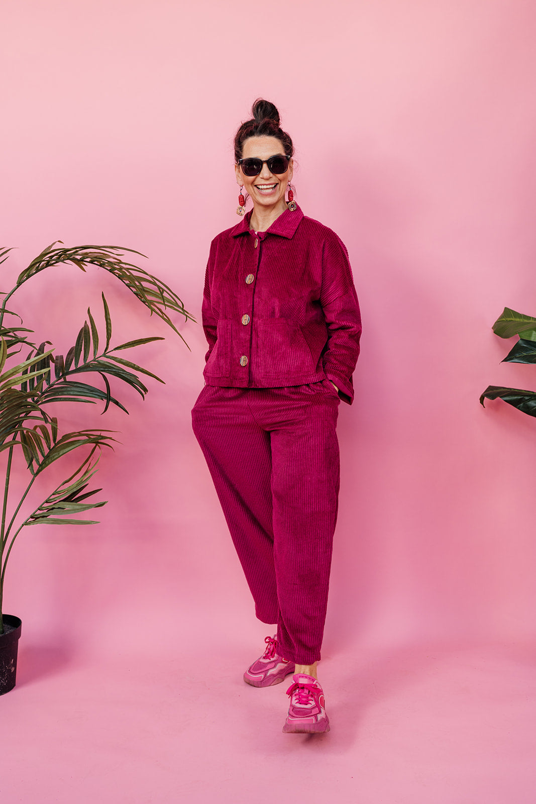 Corduroy Cropped Chore Jacket in Berry