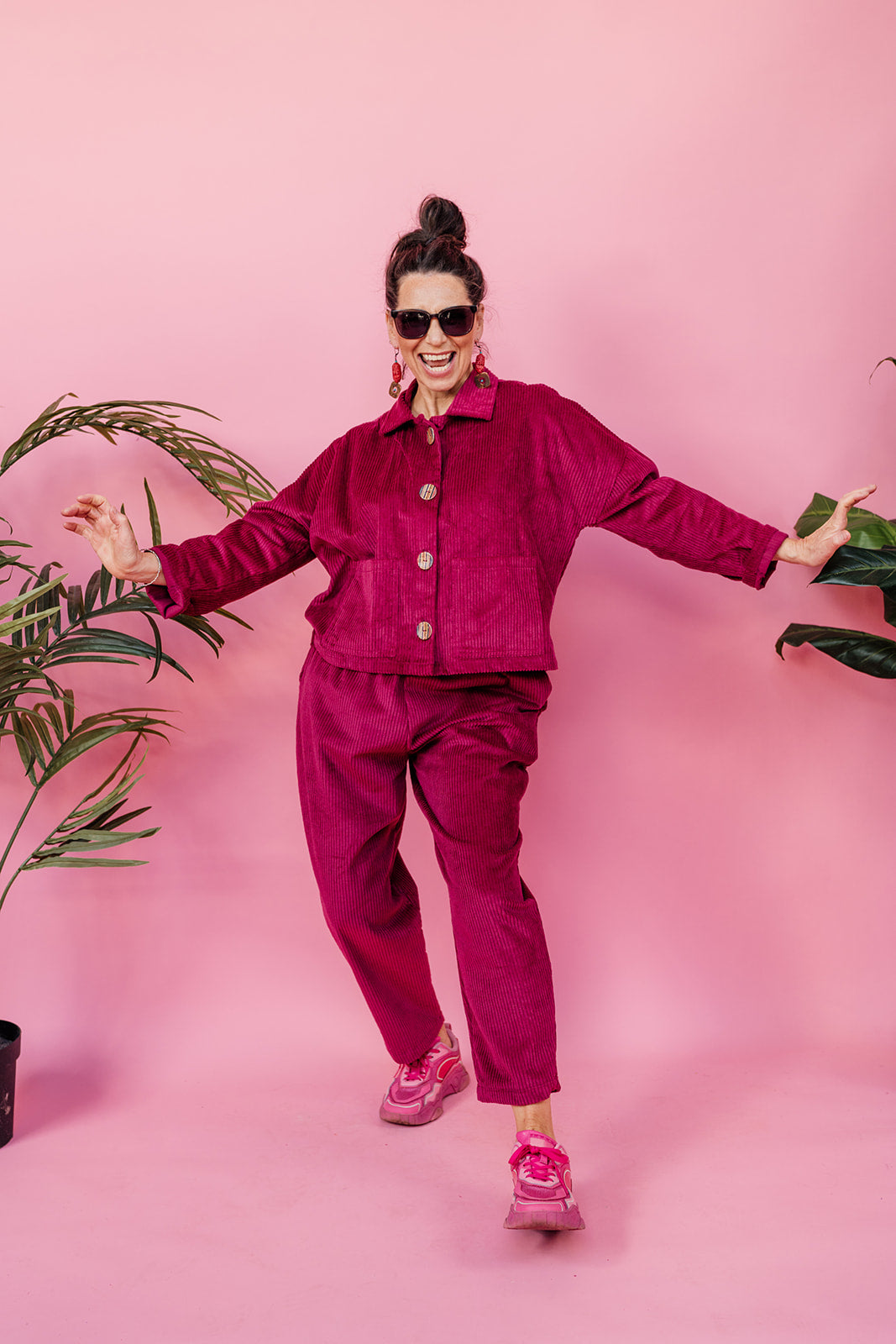 Ankle Grazer Trousers in Berry Cord
