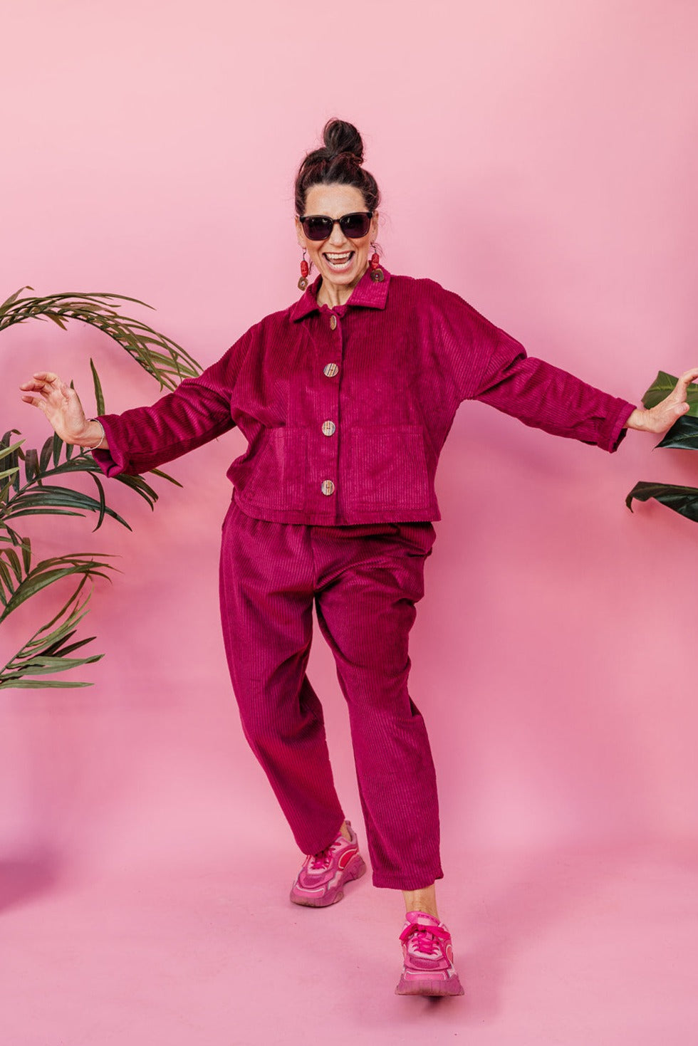 Corduroy Cropped Chore Jacket in Berry