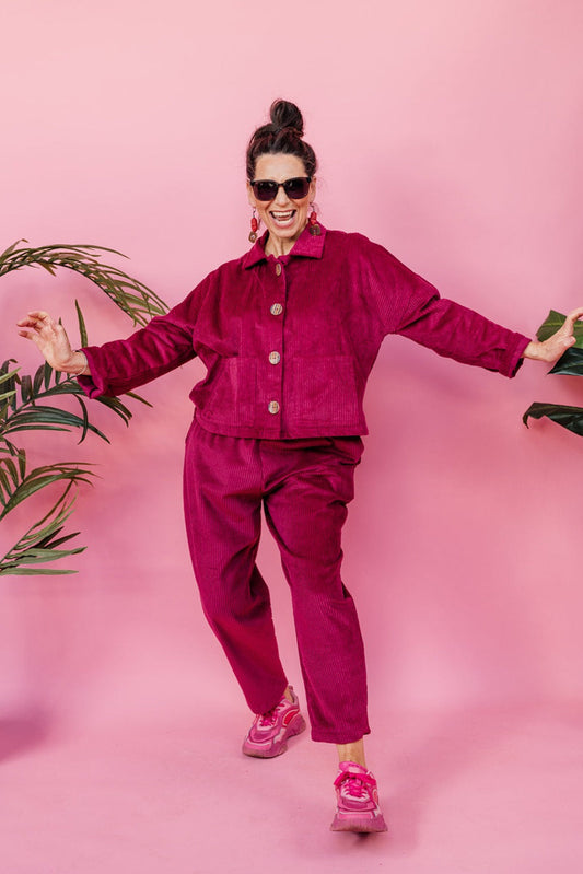 Corduroy Cropped Chore Jacket in Berry