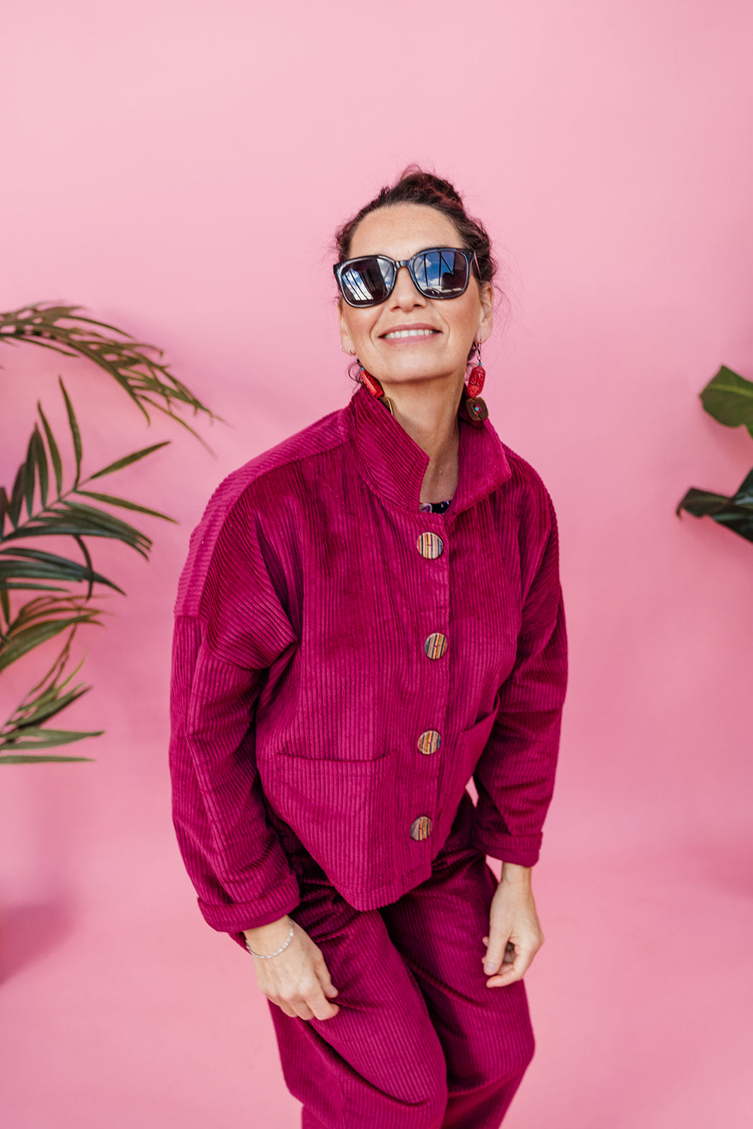 Ankle Grazer Trousers in Berry Cord