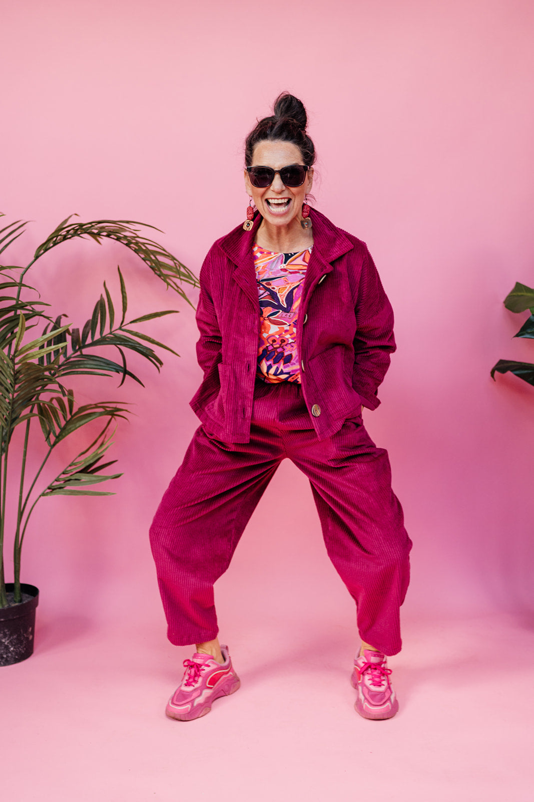 Ankle Grazer Trousers in Berry Cord