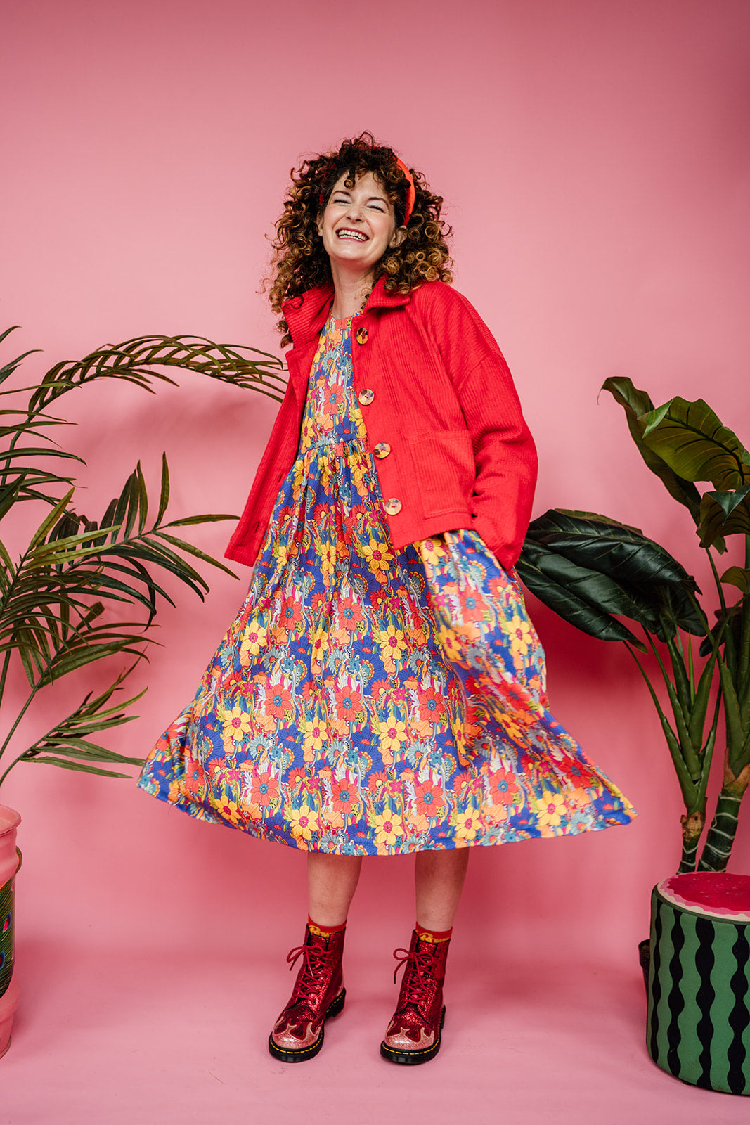 Smock Dress in Rainbow Flower