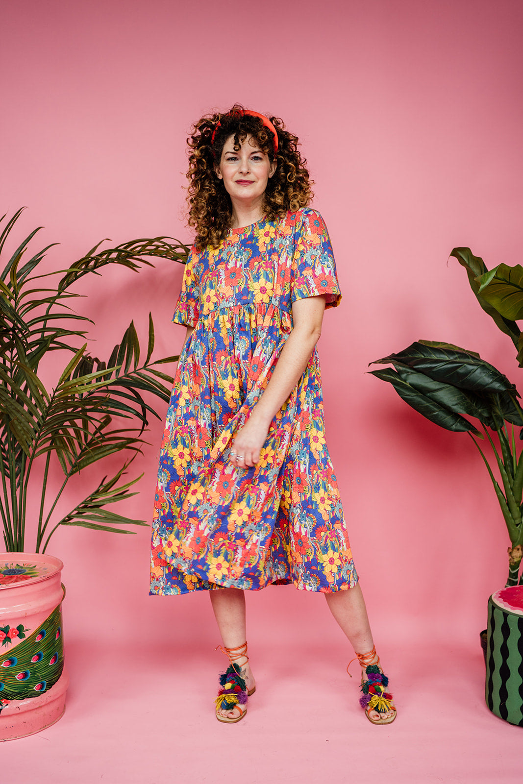 Smock Dress in Rainbow Flower