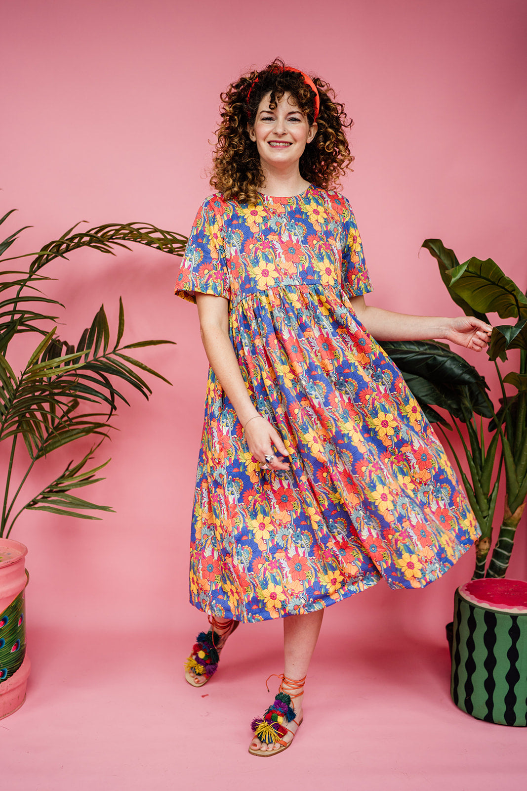 Smock Dress in Rainbow Flower