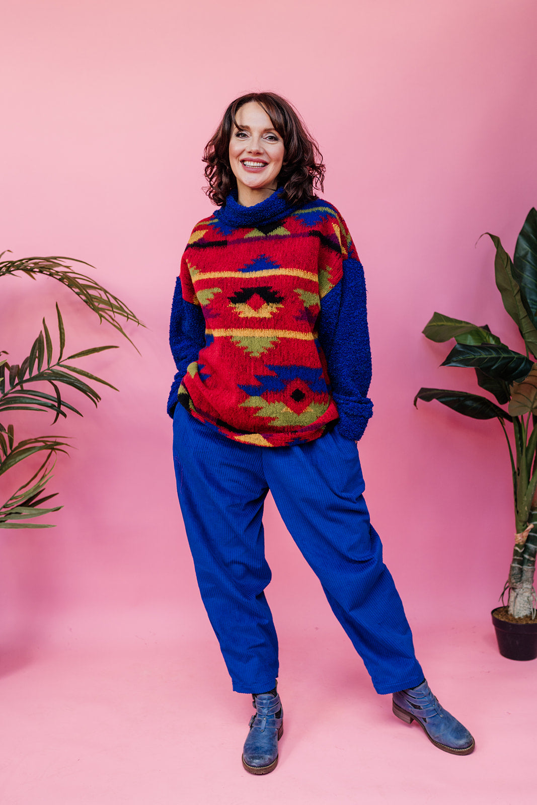 Knitted Pullover in Red Aztec - Megan Crook