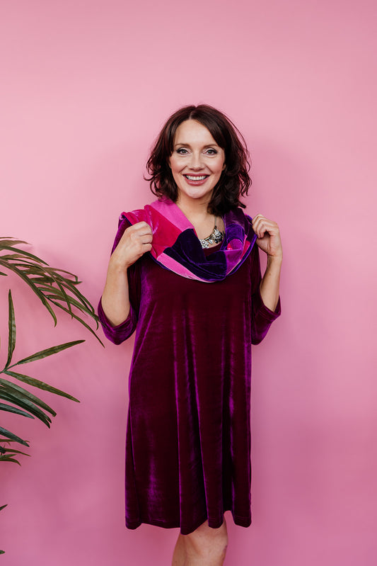 Patchwork Velvet Scarf in Pink/Purple