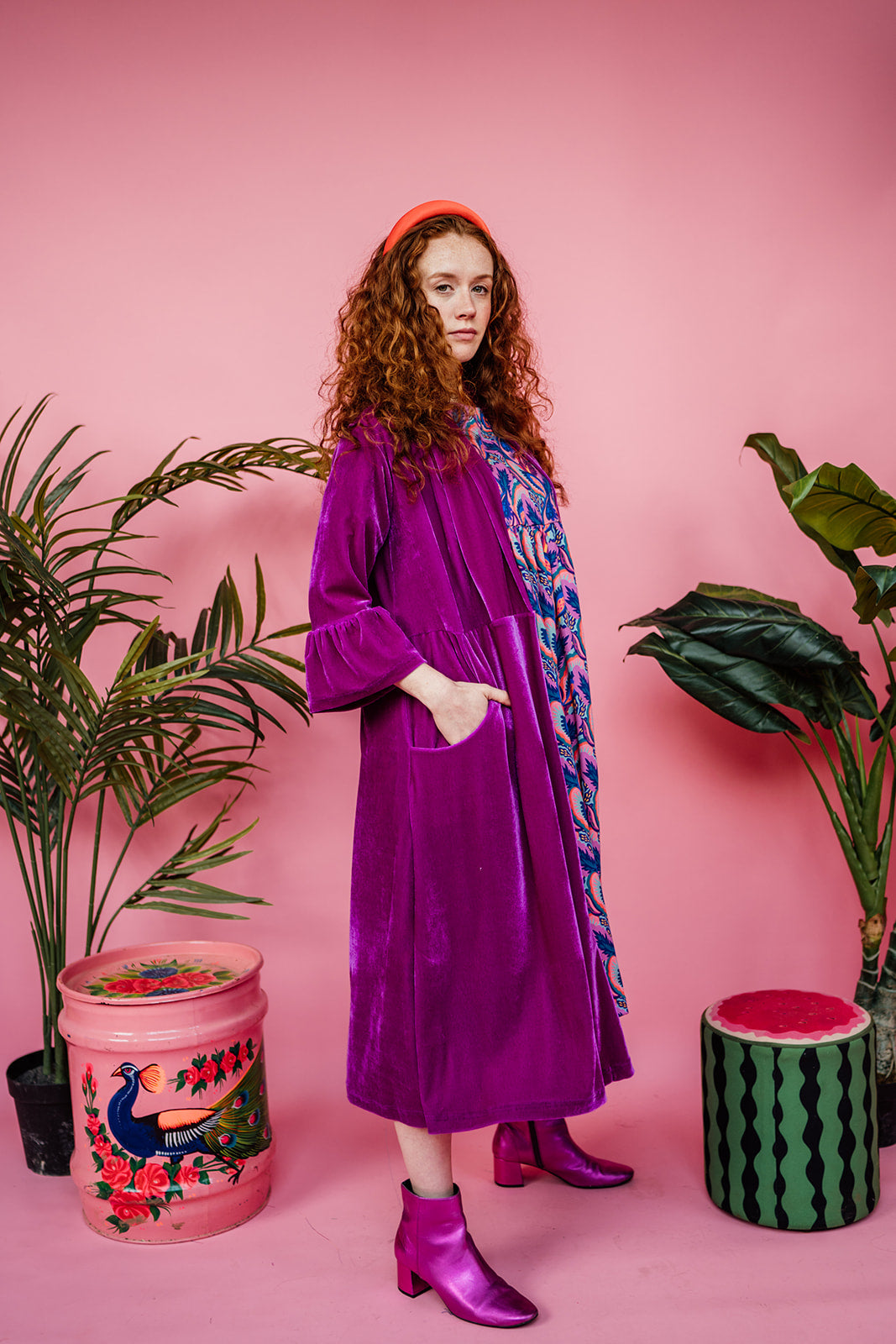 Velvet Ruffle Maxi Cardigan in Orchid