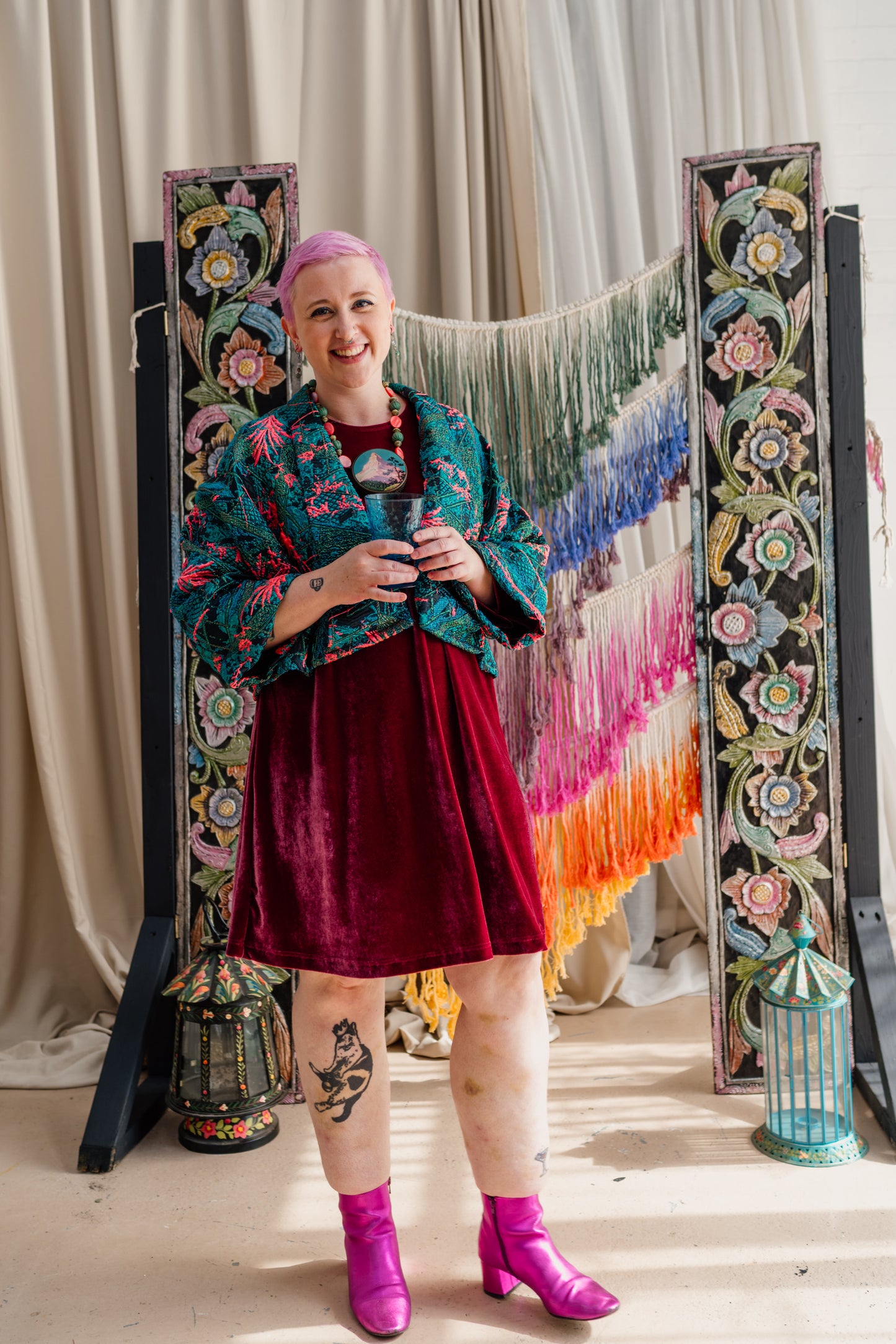 Cropped Kimono Jacket in Neon Twilight