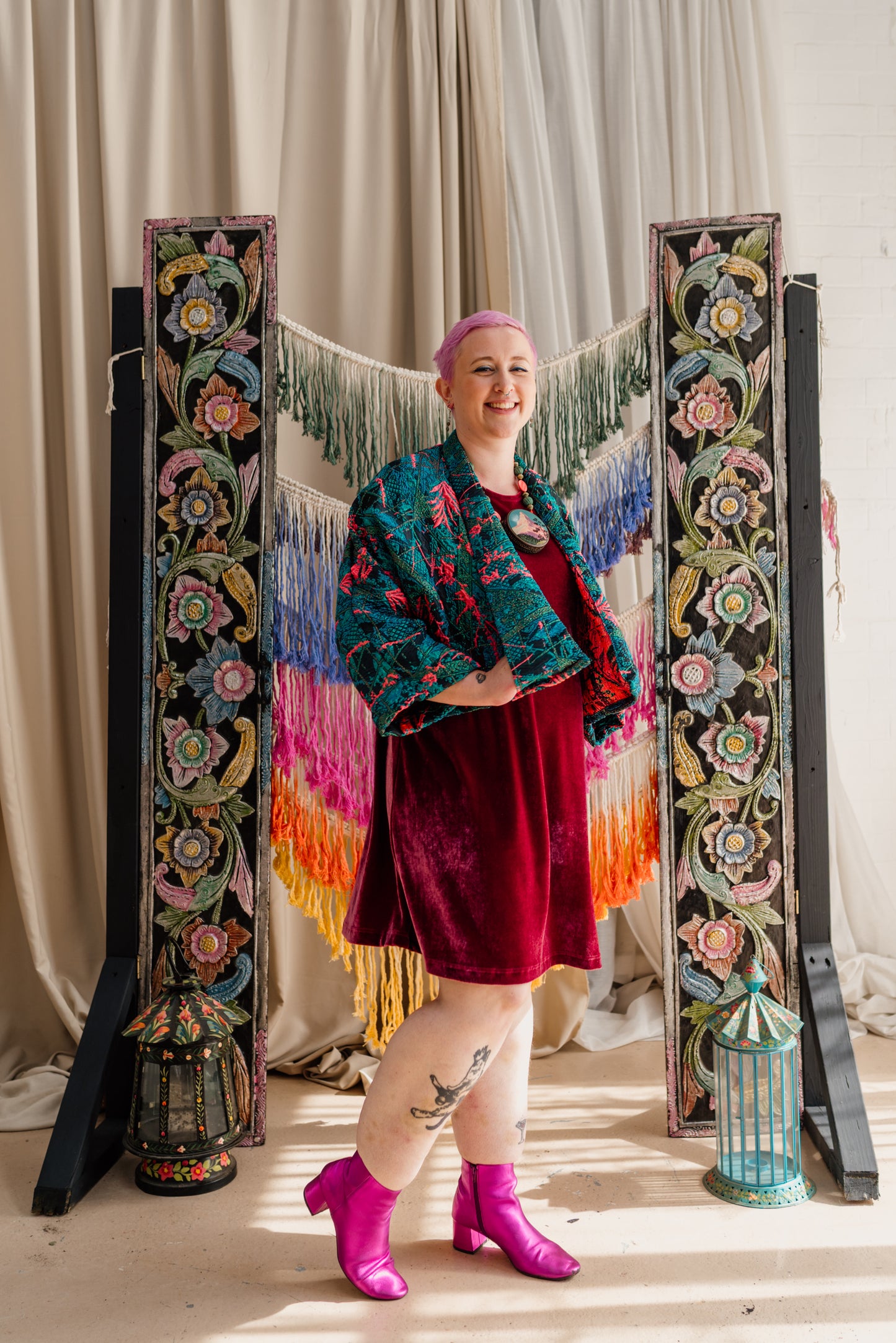 Cropped Kimono Jacket in Neon Twilight