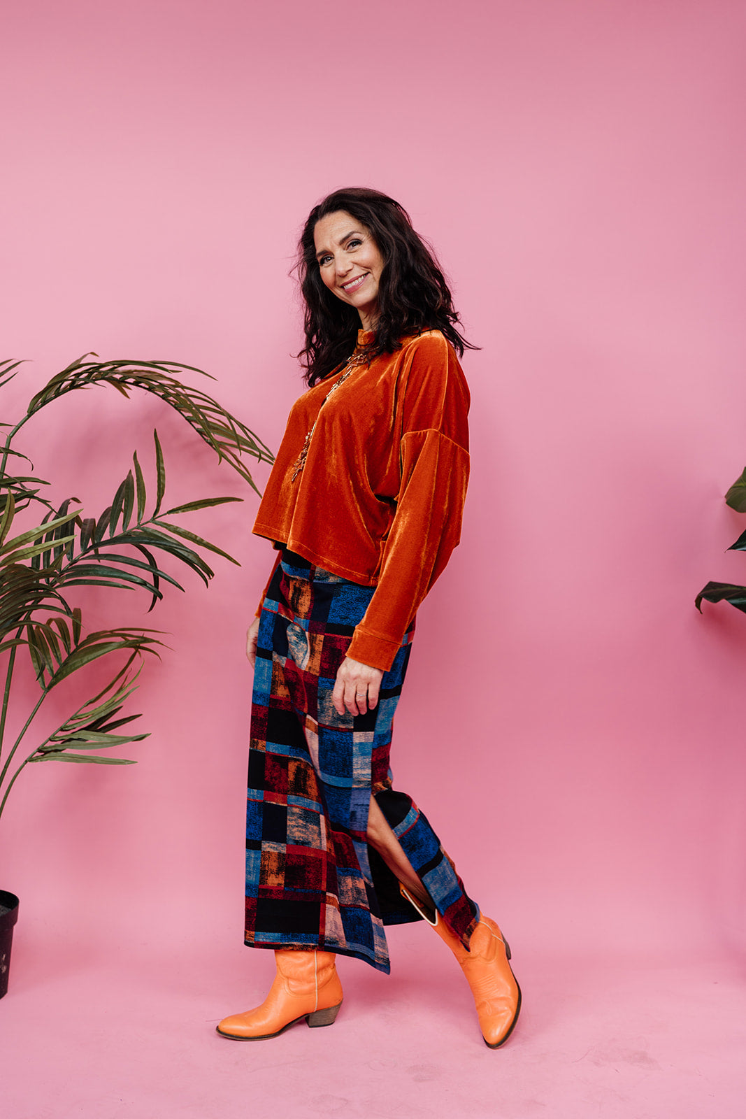Velvet Batwing Top in Burnt Orange - Megan Crook