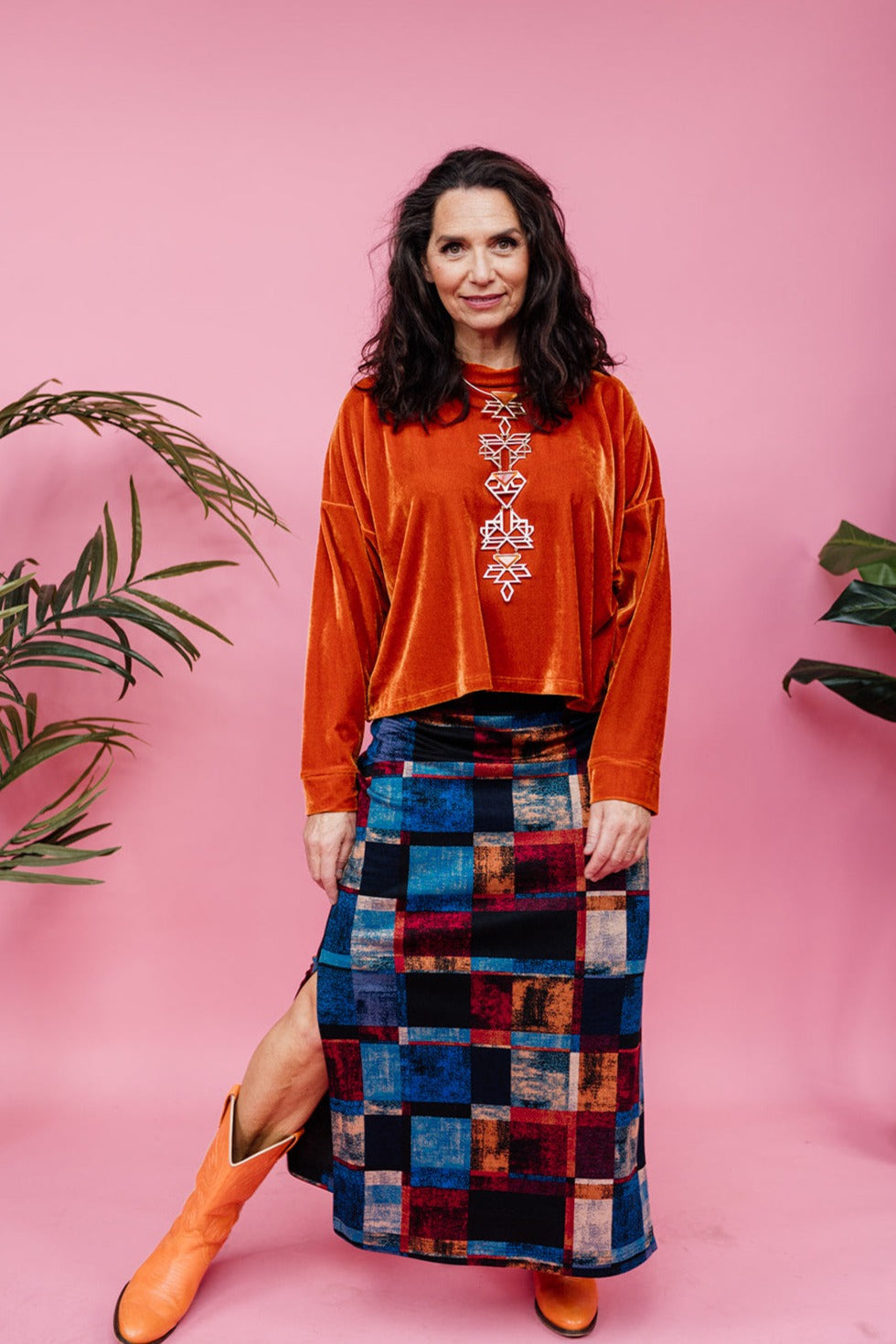 Velvet Batwing Top in Burnt Orange - Megan Crook