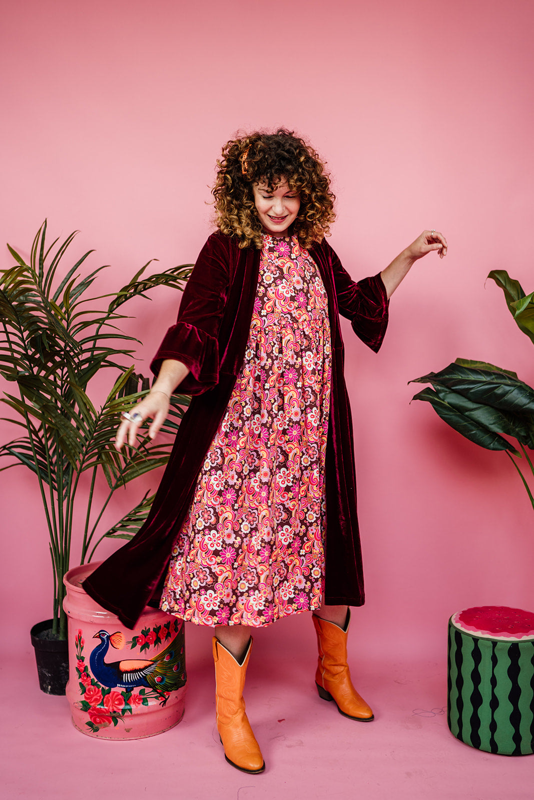 SALE -Smock Dress in Retro Pink Floral 2XL