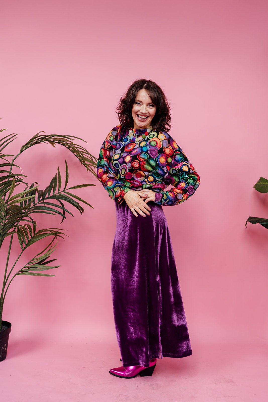 Maxi Velvet Side Split Skirt in Plum - Megan Crook