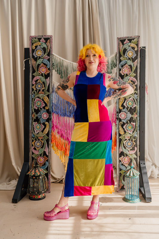 Patchwork Velvet Maxi Dress - 3 colourways