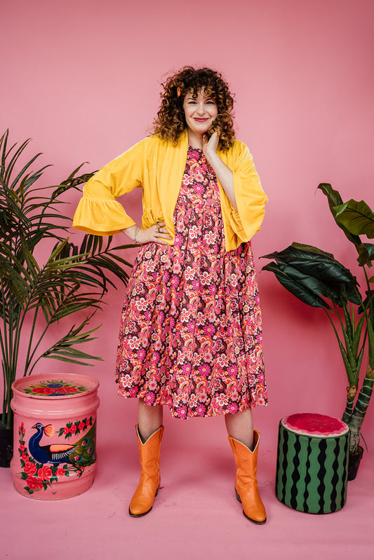 SALE - Velvet Ruffle Bolero in Yellow L