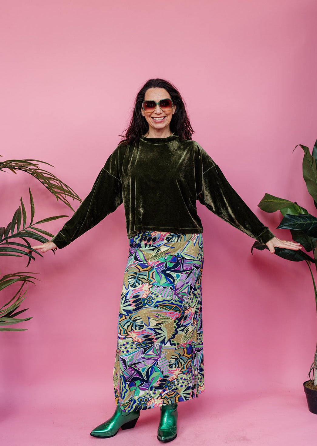 Velvet Batwing Top in Dark Olive - Megan Crook