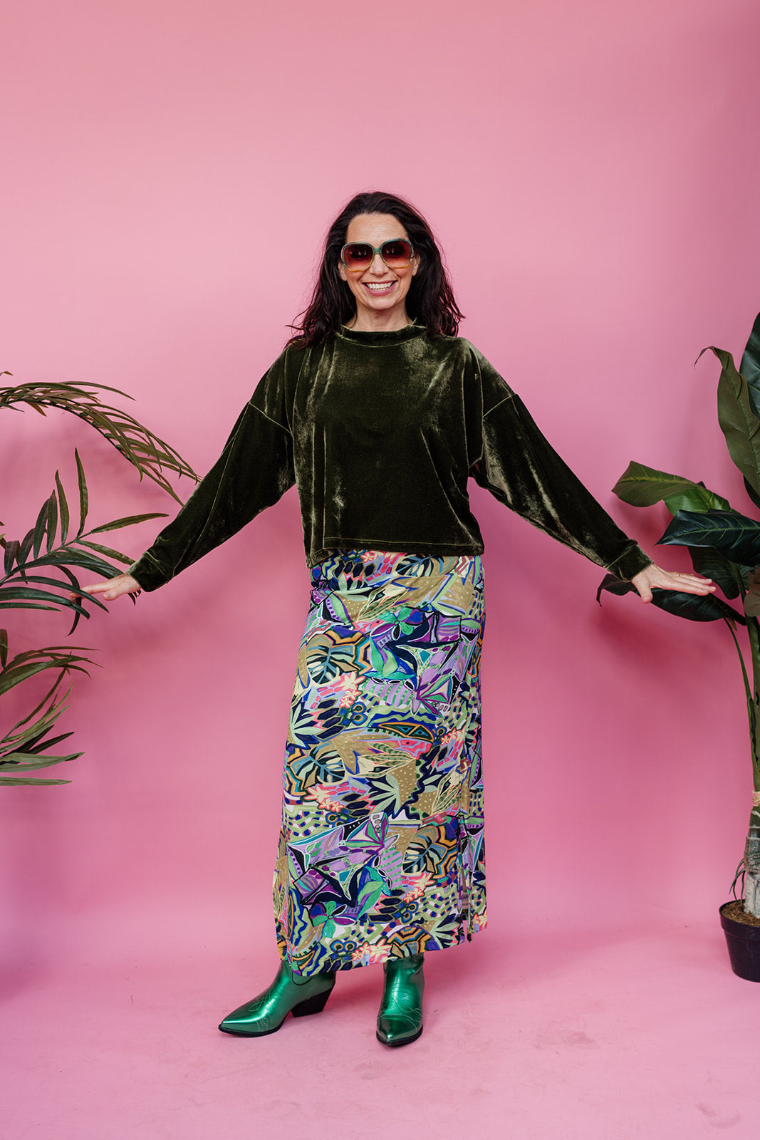 Velvet Batwing Top in Dark Olive - Megan Crook
