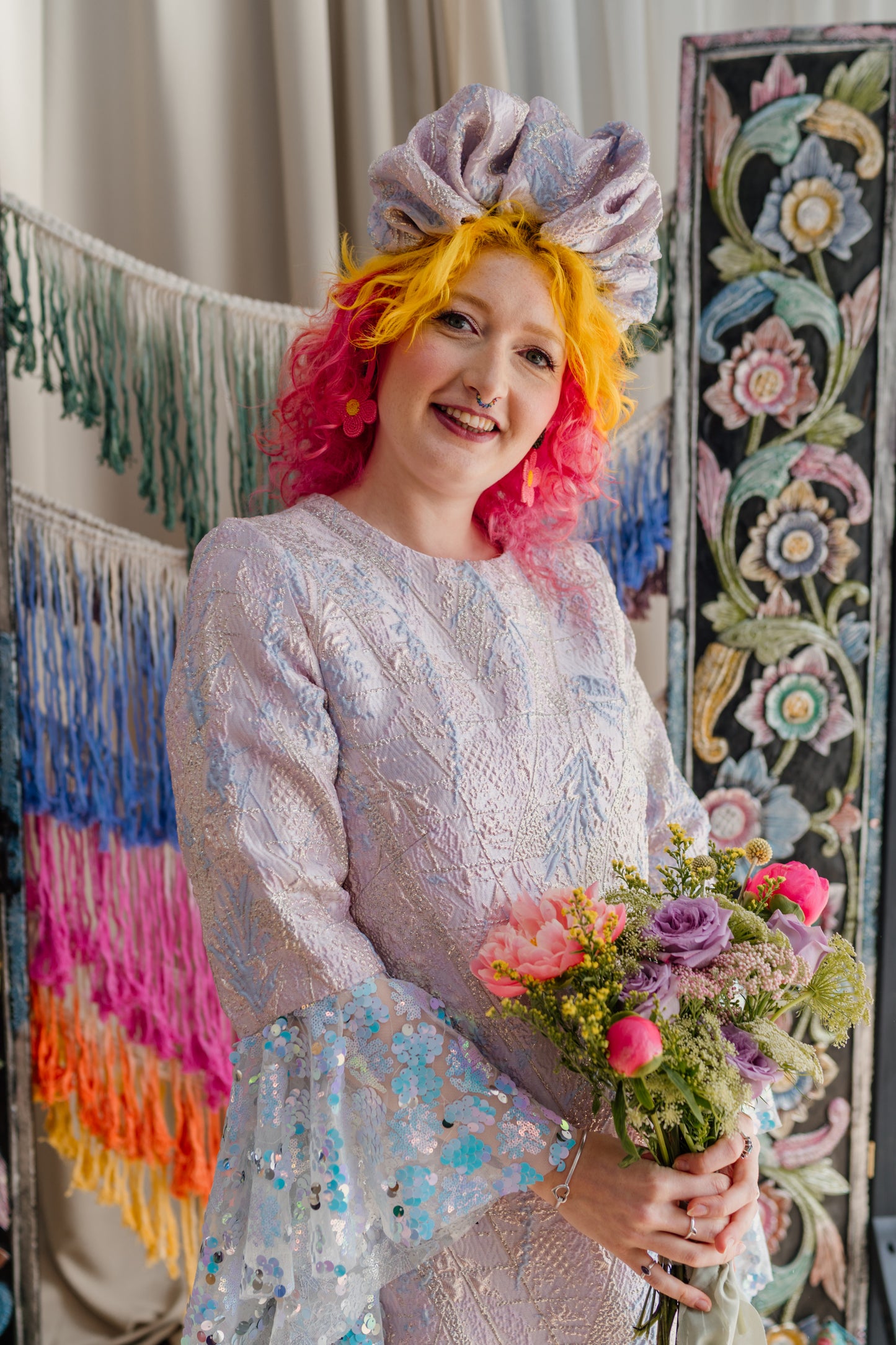 Sequin Bell Sleeve Twiggy Dress in Opal