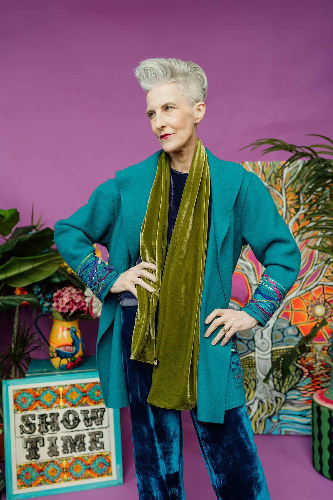 Embellished Short Wool Coat in Teal