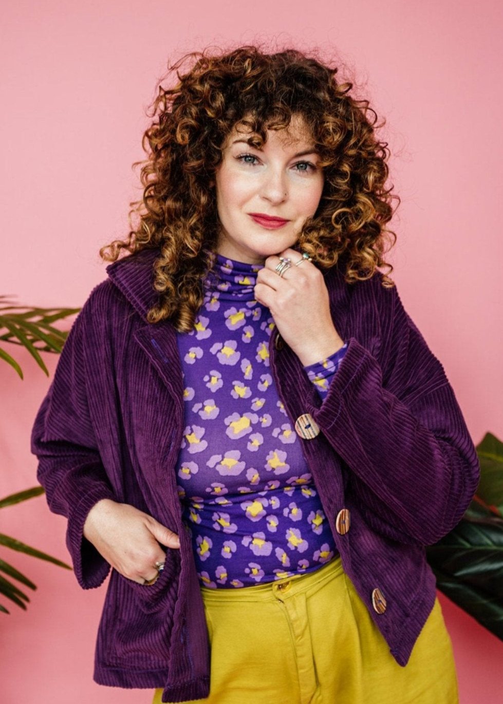 Long Sleeved Turtleneck in Purple Leopard - Megan Crook