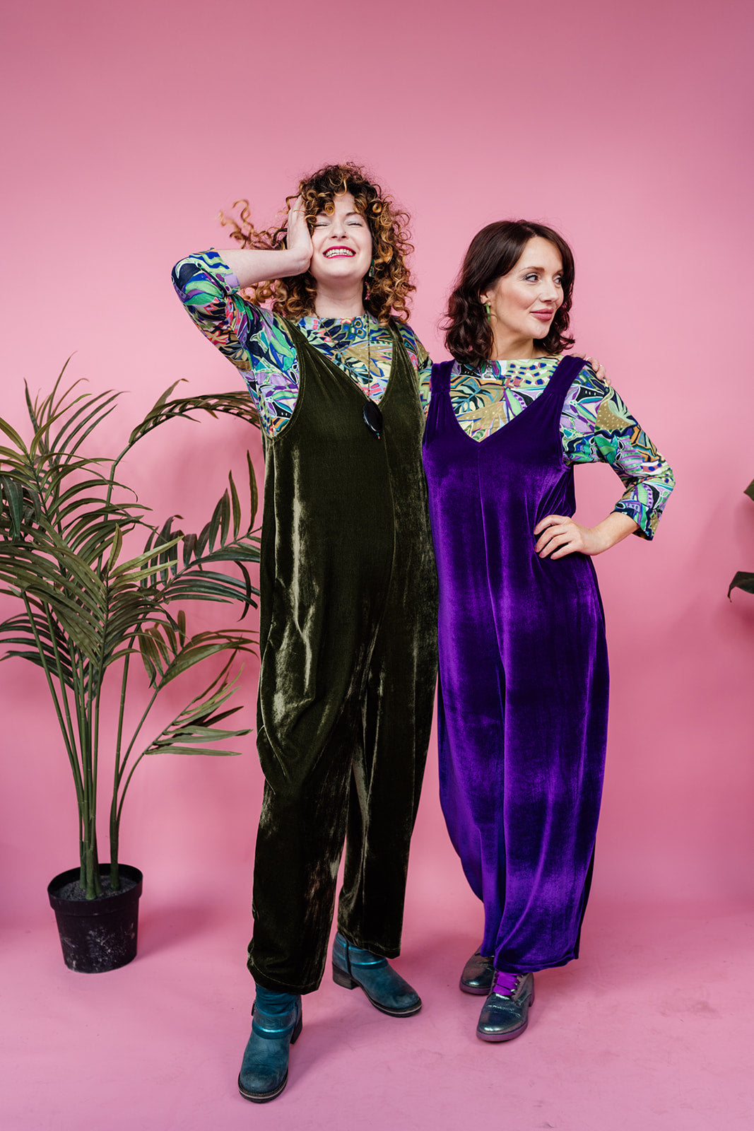 SALE - Velvet Dungaree Jumpsuit in Purple S