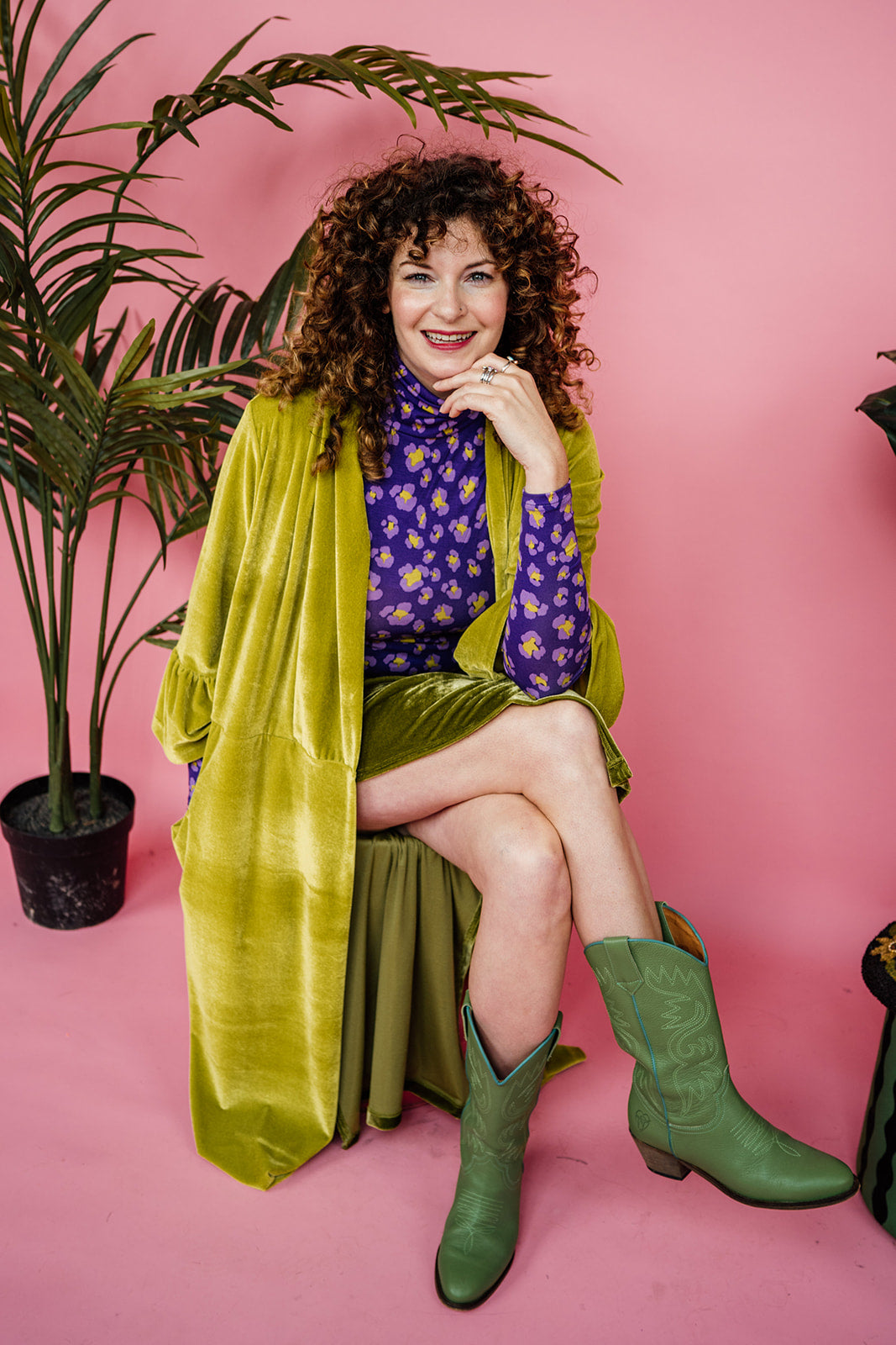 Velvet Ruffle Maxi Cardigan in Lime Green