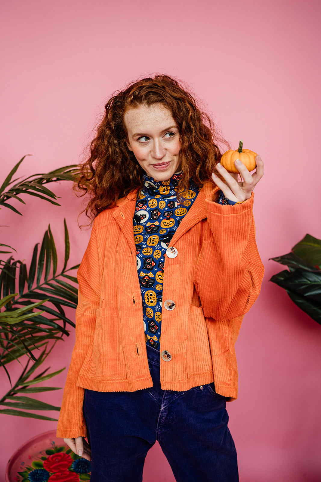 SALE Corduroy Cropped Chore Jacket in Orange XL