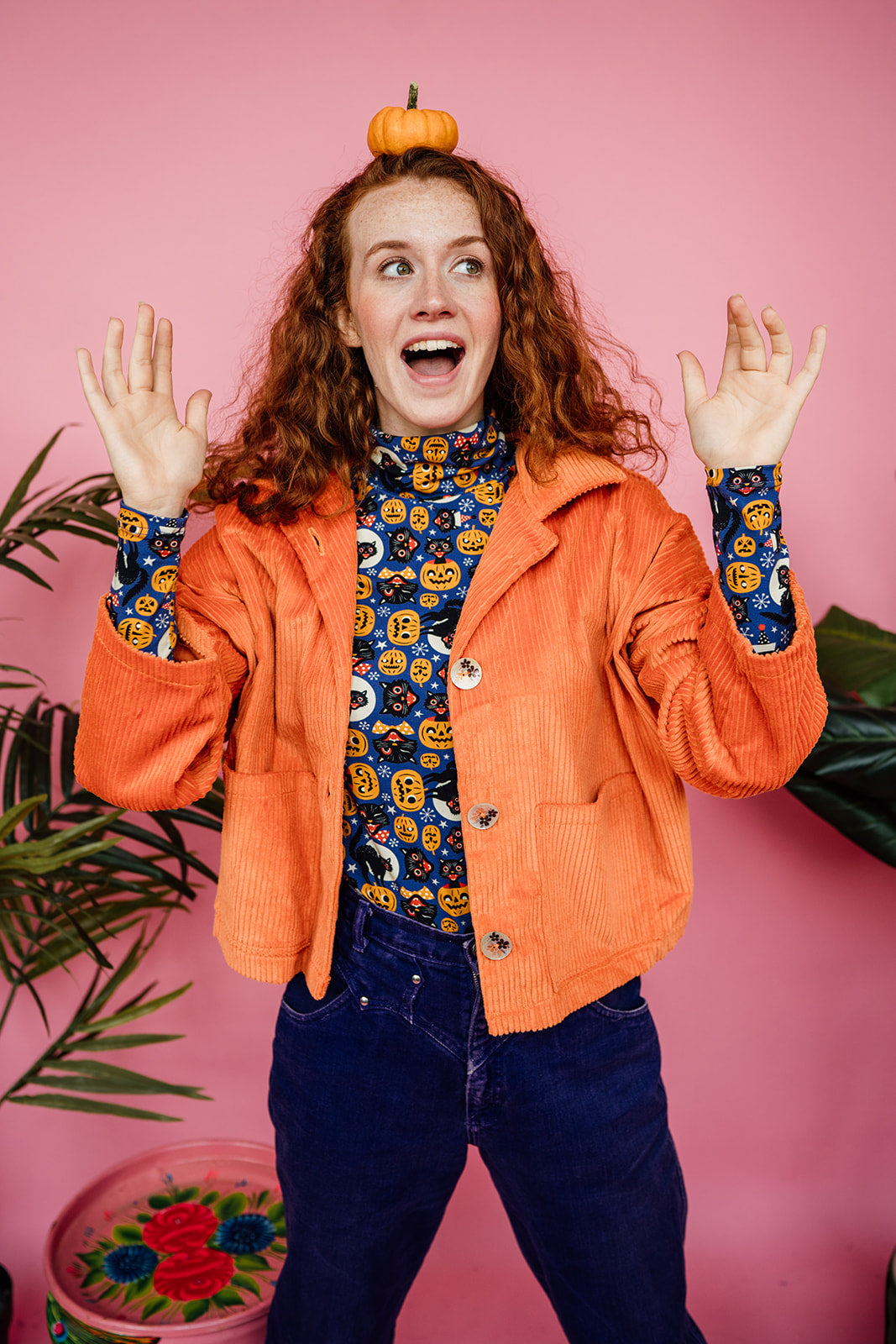 SALE Corduroy Cropped Chore Jacket in Orange XL