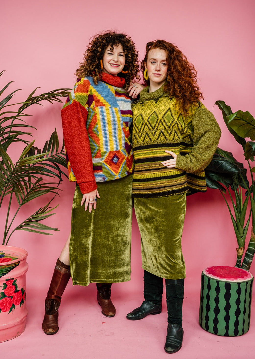 Knitted Pattern Mix Jumper in Olive Green - Megan Crook