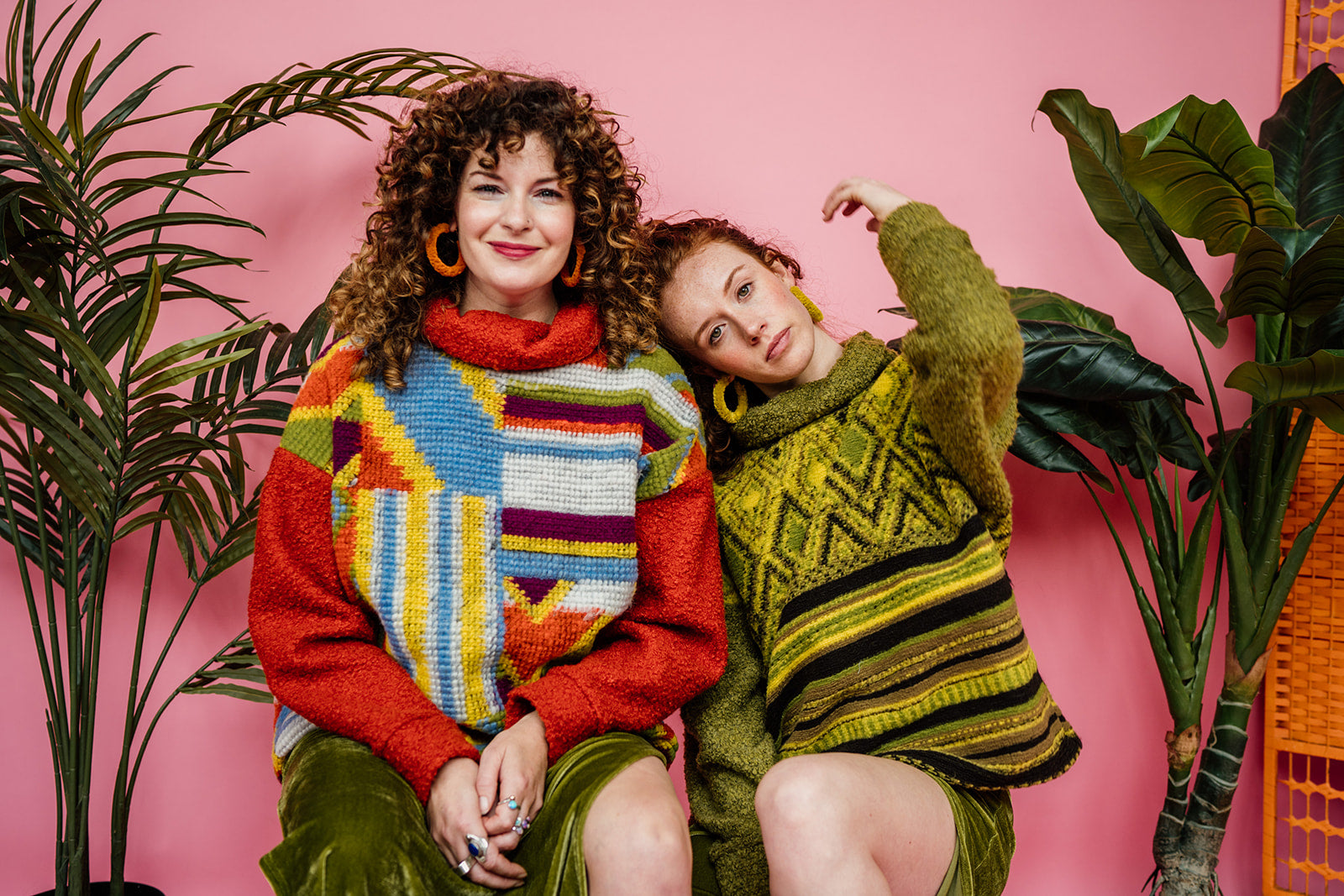 Knitted Pattern Mix Jumper in Olive Green - Megan Crook