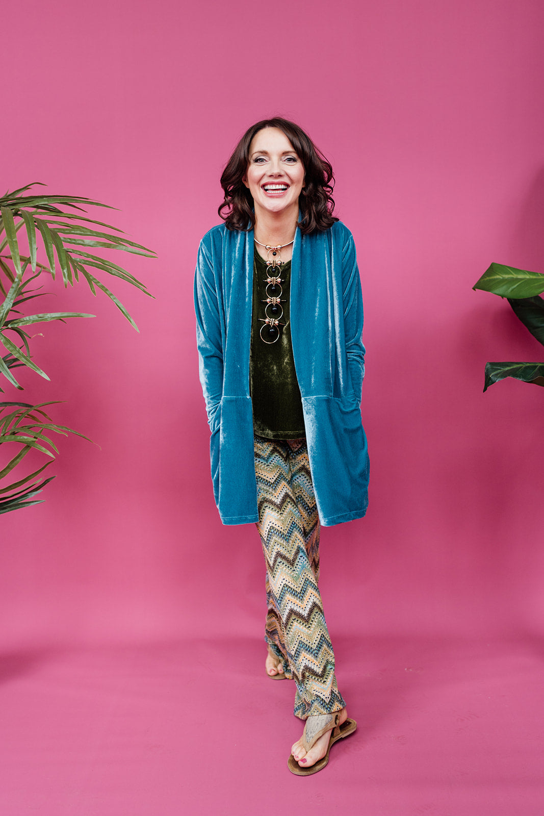 Straight Leg Trousers in Glitter Chevron (2 Colour options)