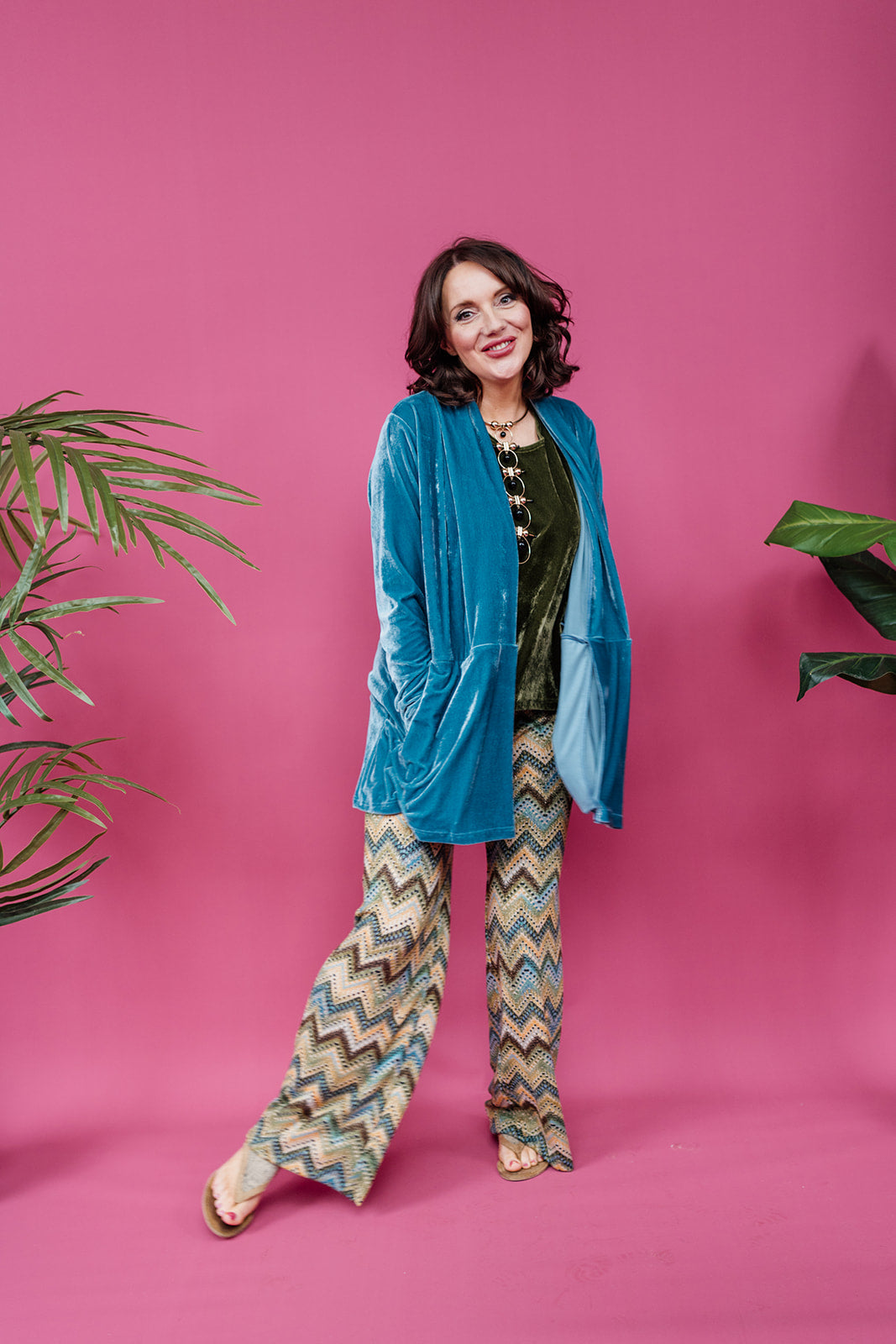 Straight Leg Trousers in Glitter Chevron (2 Colour options)