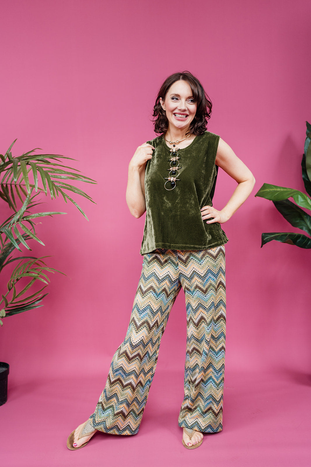 Straight Leg Trousers in Glitter Chevron (2 Colour options)