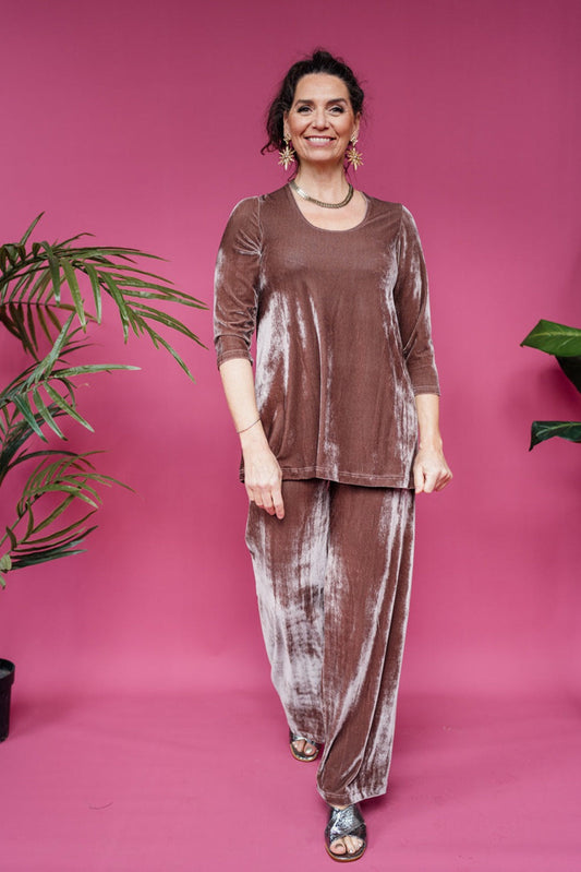 Velvet Straight Leg Trousers in Mushroom
